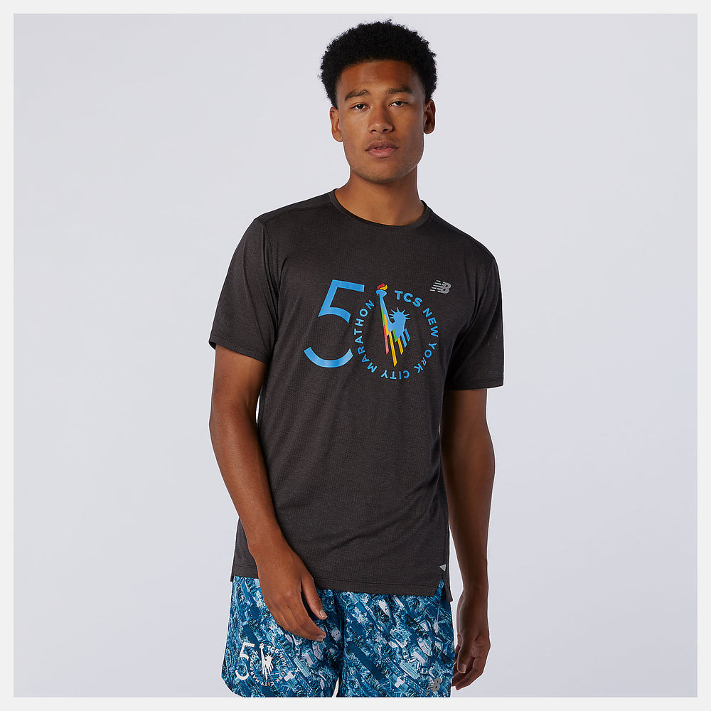 NYC Marathon Impact Run Short Sleeve | New Balance Clothing Black Heather - Men