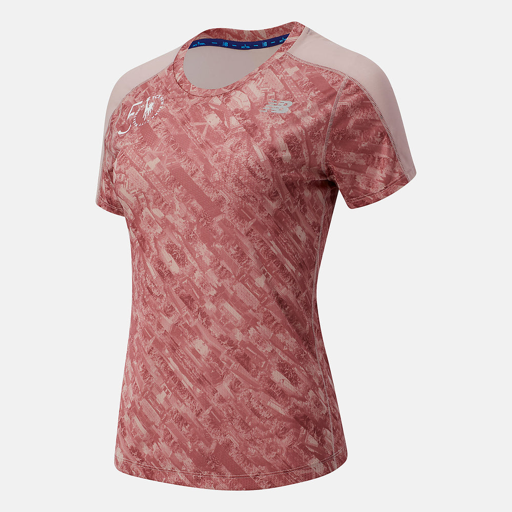 NYC Marathon Printed Impact Run Short Sleeve | New Balance Clothing Saturn Pink - Women