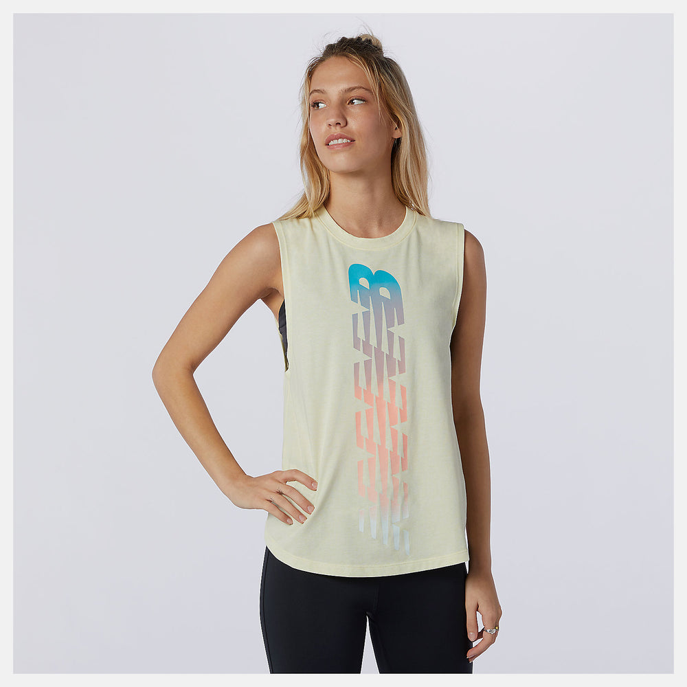 Relentless Cinched Back Graphic Tank | New Balance Clothing Lemon Haze Heather - Women