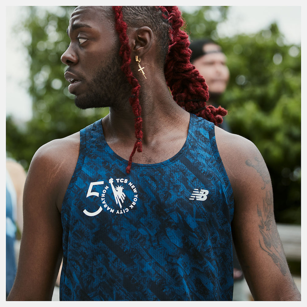 NYC Marathon Printed Impact Run Singlet | New Balance Clothing Rogue Wave - Men