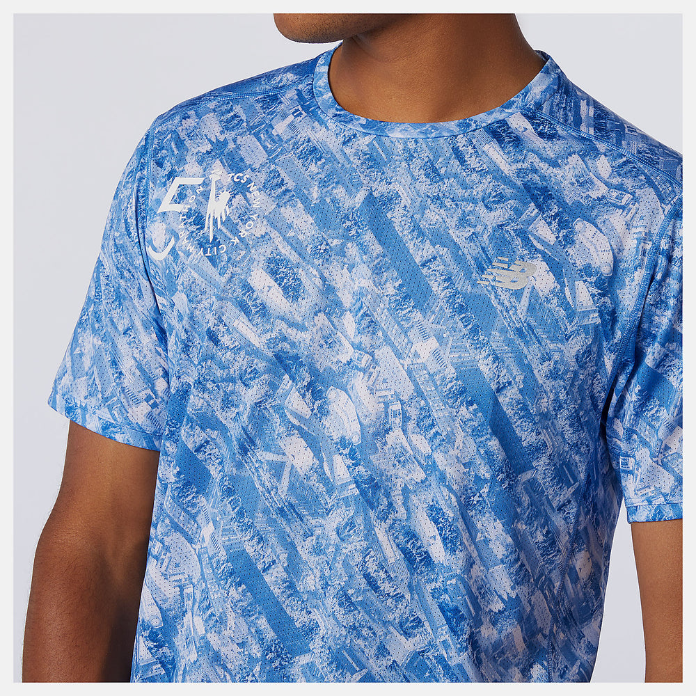 NYC Marathon Printed Impact Run Short Sleeve | New Balance Clothing Faded Cobalt - Men