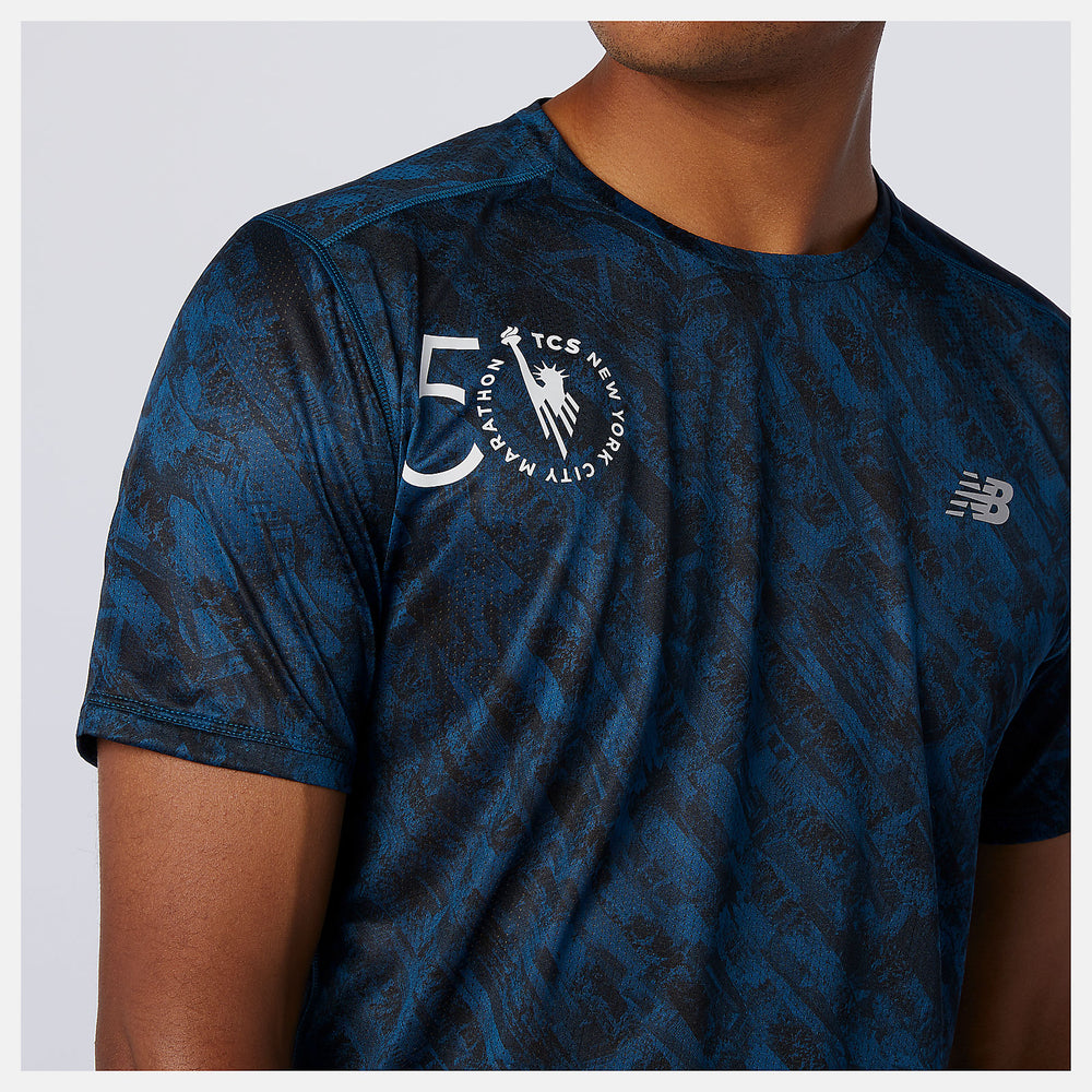NYC Marathon Printed Impact Run Short Sleeve | New Balance Clothing Rogue Wave - Men