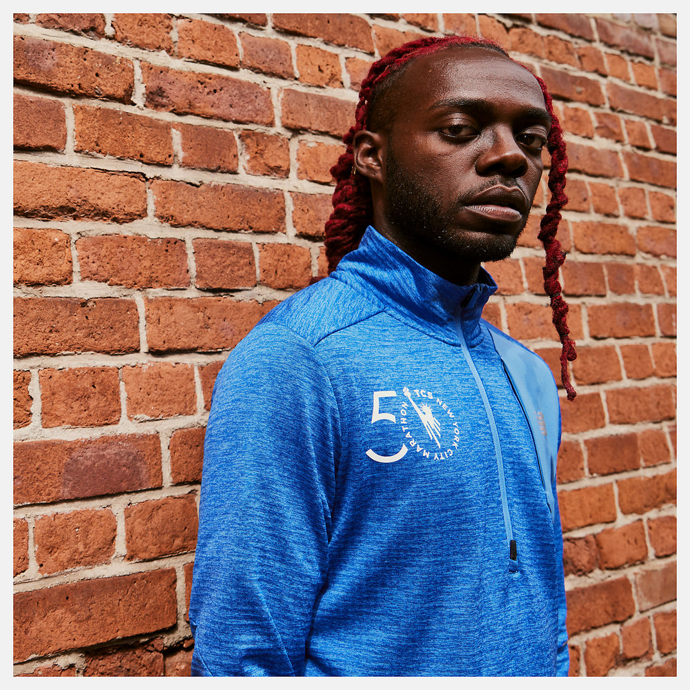 NYC Marathon Impact Run Grid Back Half Zip | New Balance Clothing Faded Cobalt - Men