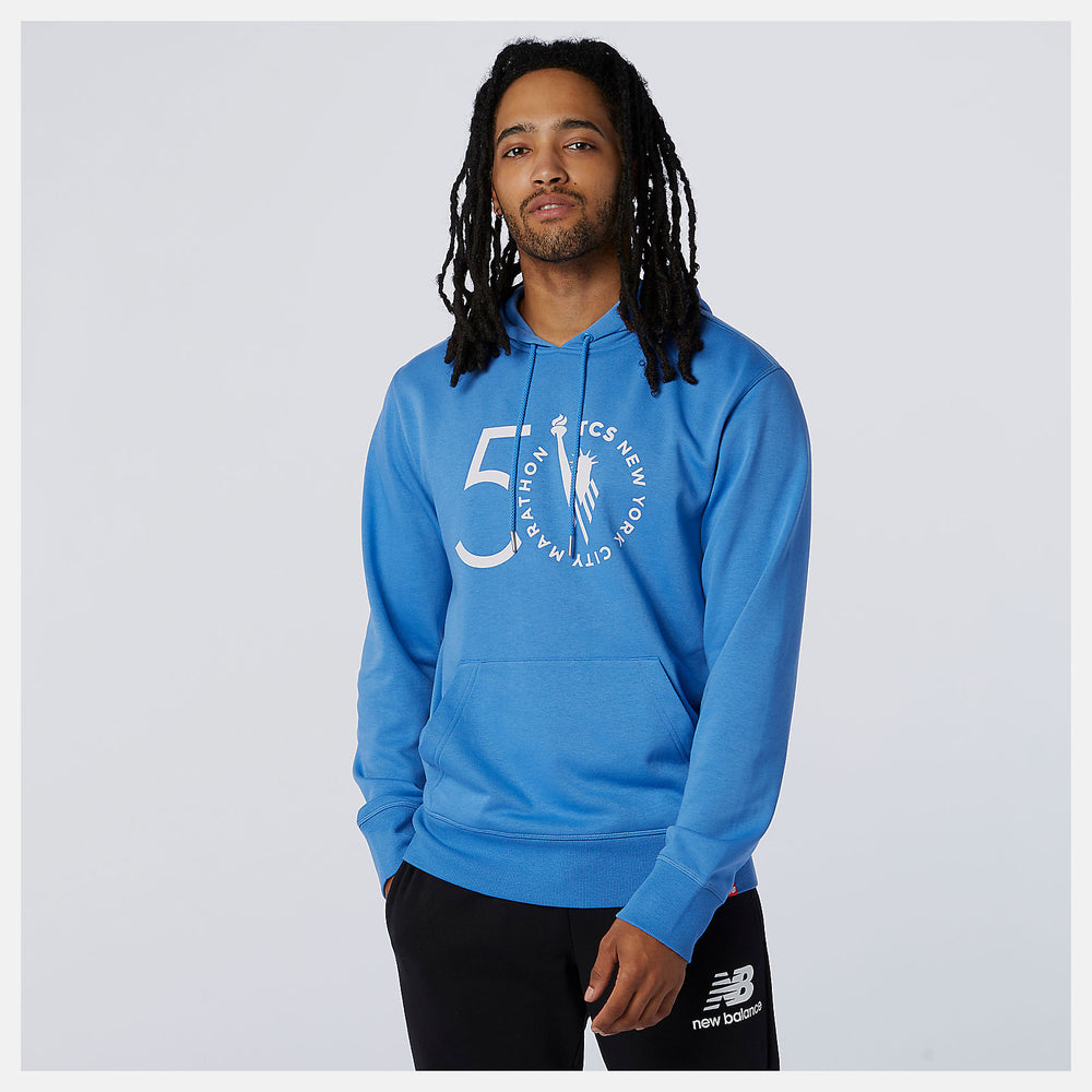 NYC Marathon Essentials Stacked Logo Po Hoodie | New Balance Clothing Faded Cobalt - Men