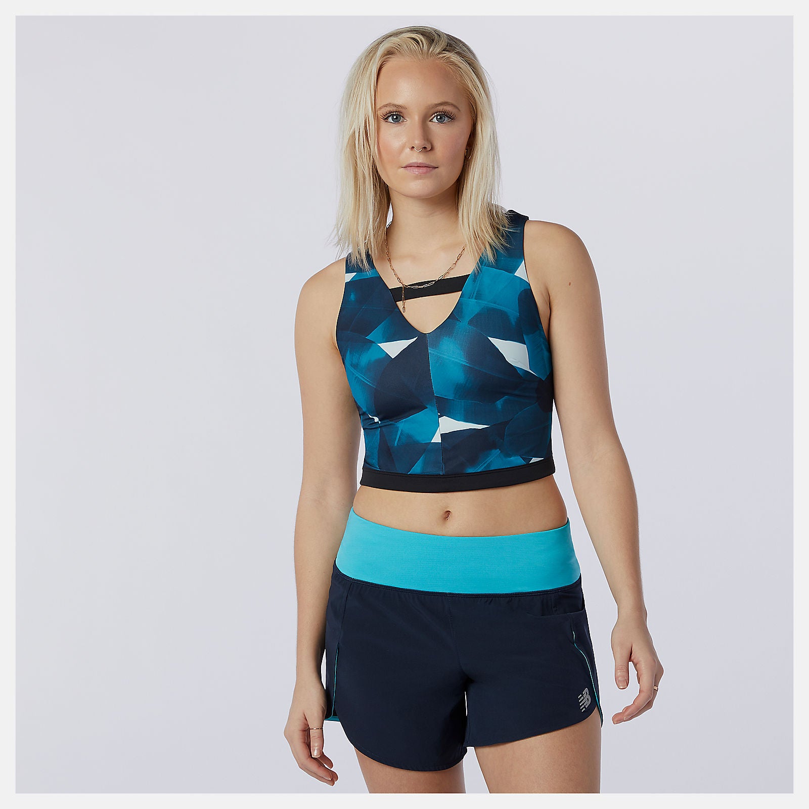 Transform NBSleek Printed Crop Top | New Balance Clothing Deep Sky - Women