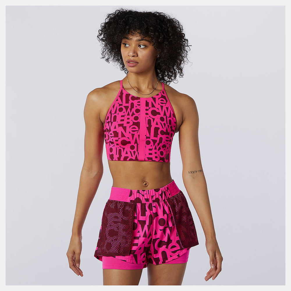 Relentless Printed Crop Top | New Balance Clothing Pink Glo - Women